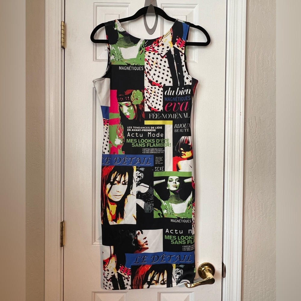 Retrowave Collage, French pop, 90’s print dress, size Large